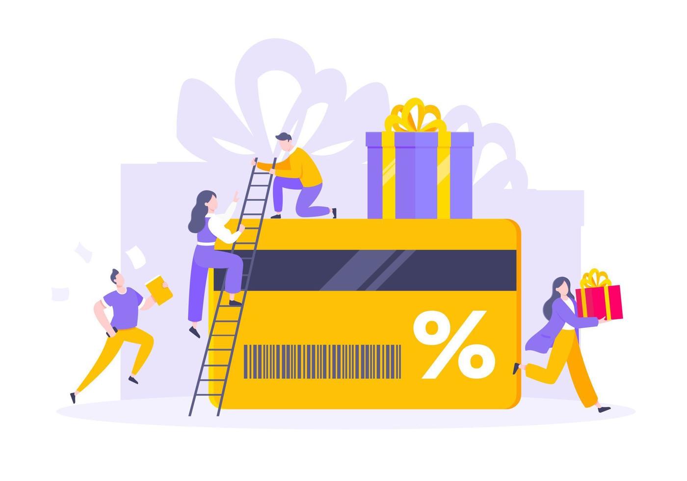 Get loyalty card and customer service business concept flat design vector illustration.