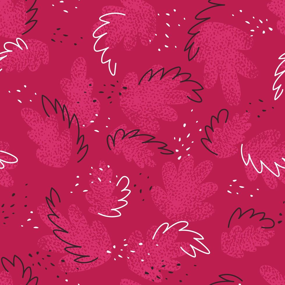 Raspberry background with abstract plant motifs in doodle style vector
