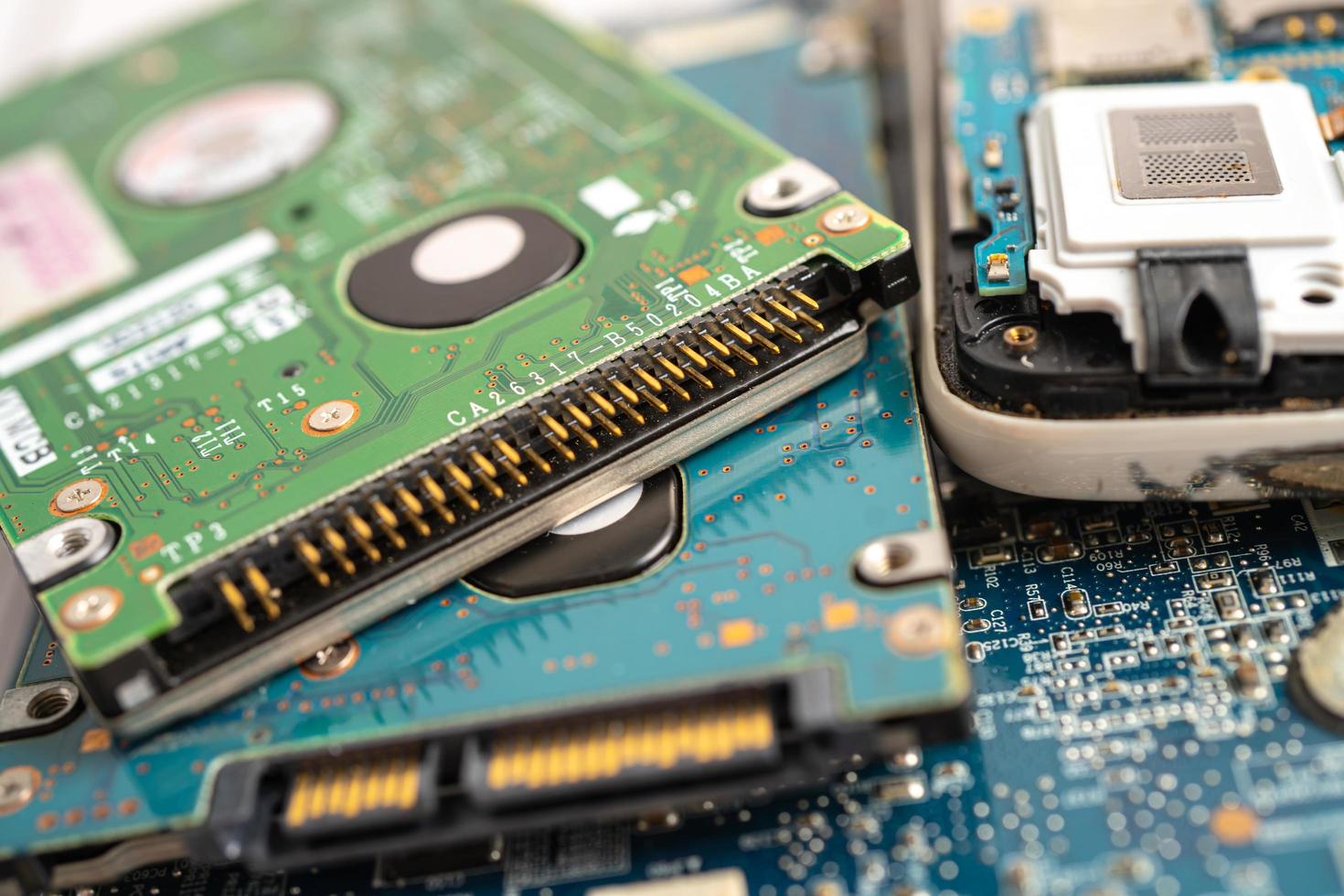 micro circuit main board computer electronic technology, hardware, mobile phone, upgrade, cleaning concept. photo