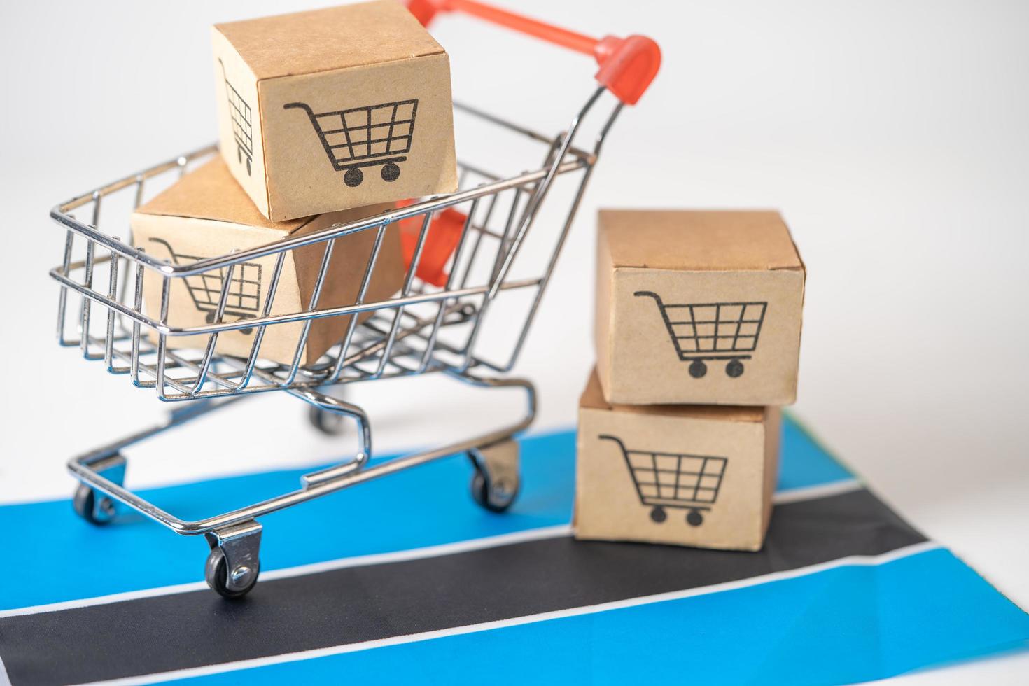 Box with shopping cart logo and Botswana flag, Import Export Shopping online or eCommerce finance delivery service store product shipping, trade, supplier concept. photo