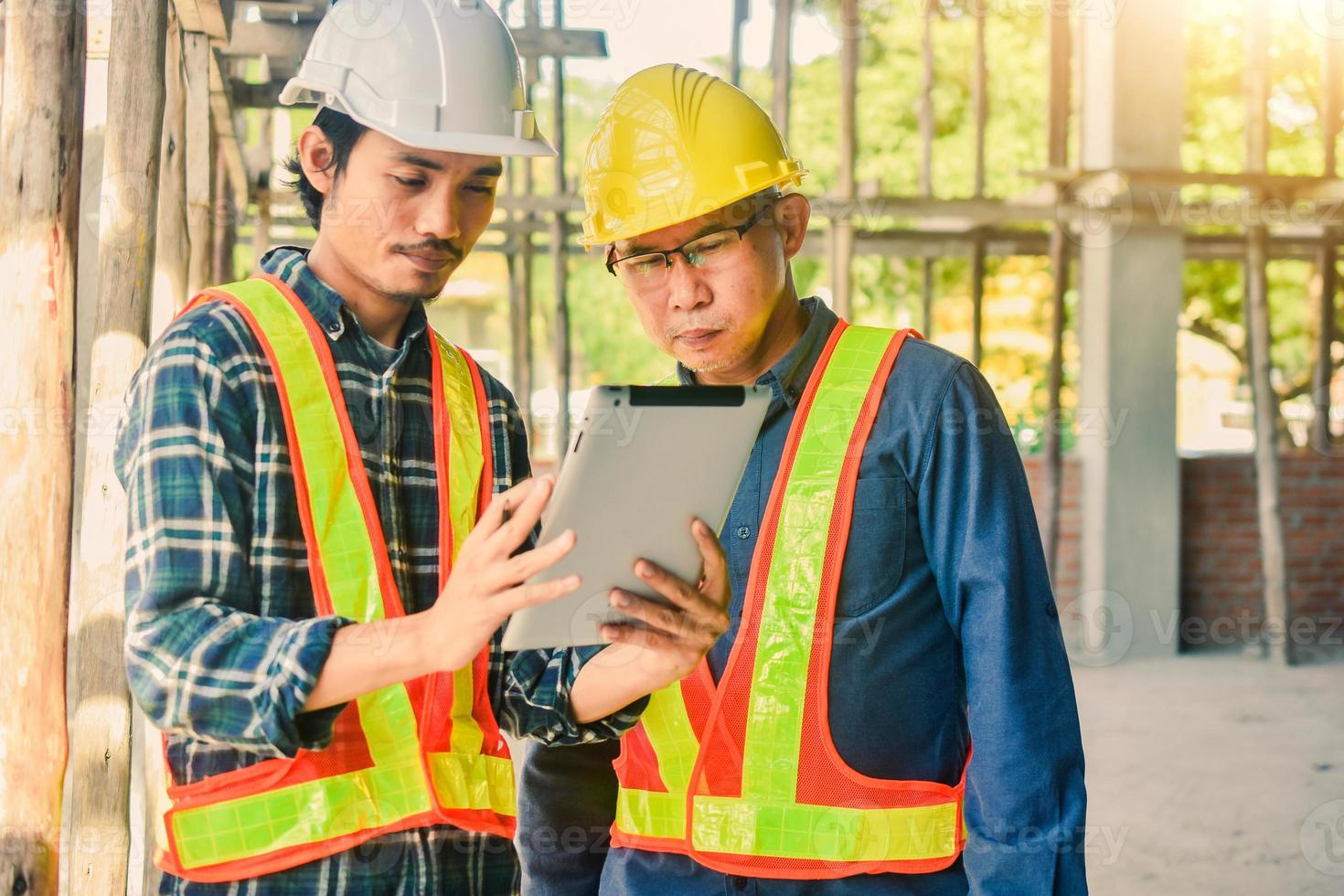 Engineer service on site inspection at home building construction photo