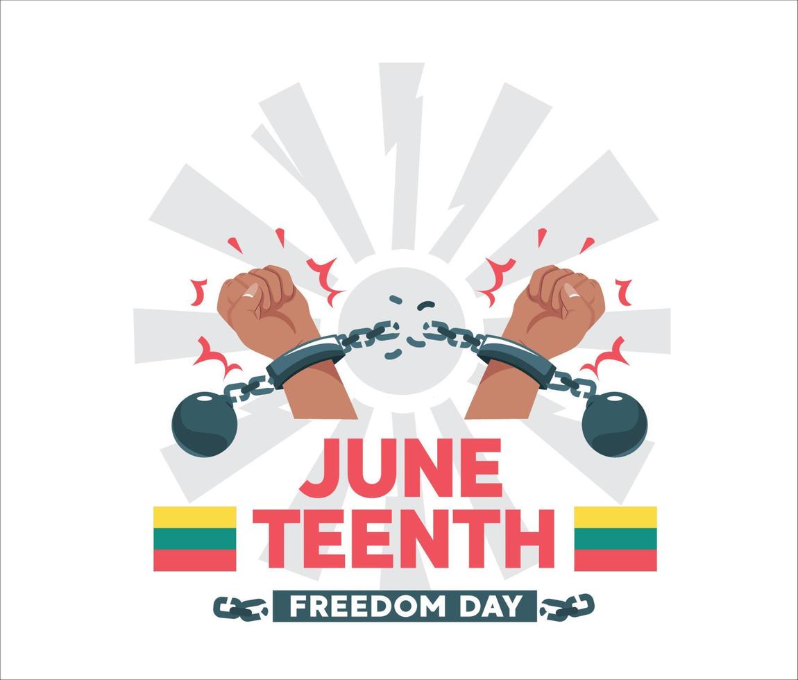 June. illustration of 2 fists struggling to break free from chains vector