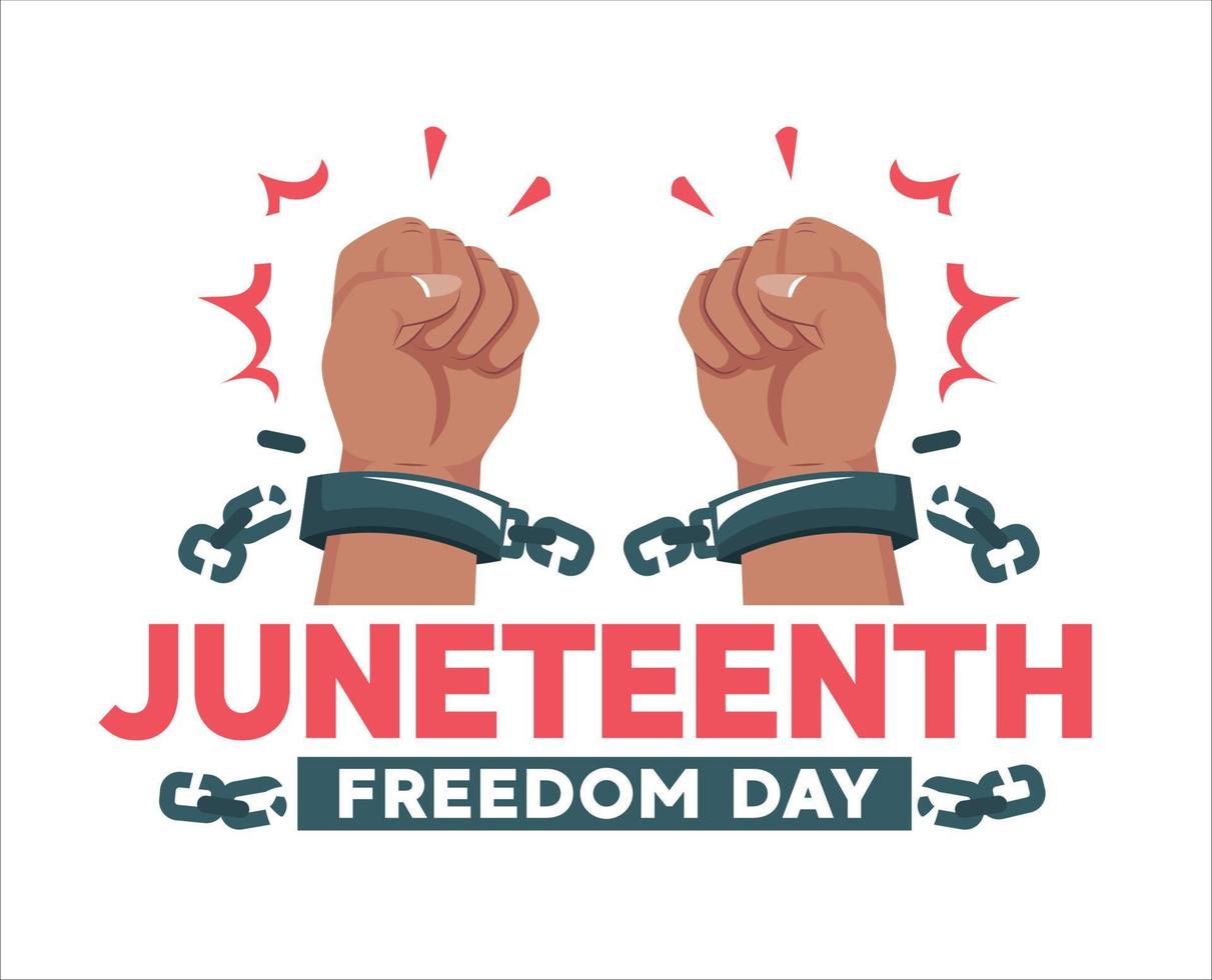 June. illustration of 3 fists struggling to break free from chains vector