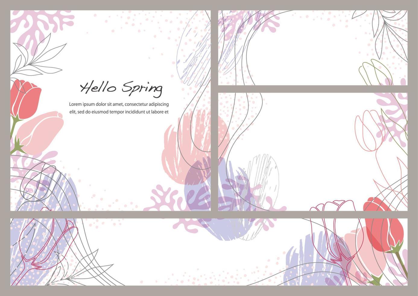 conjunto de fondos florales de primavera abstracta de vector y tarjetas de felicitación aisladas sobre un fondo liso.