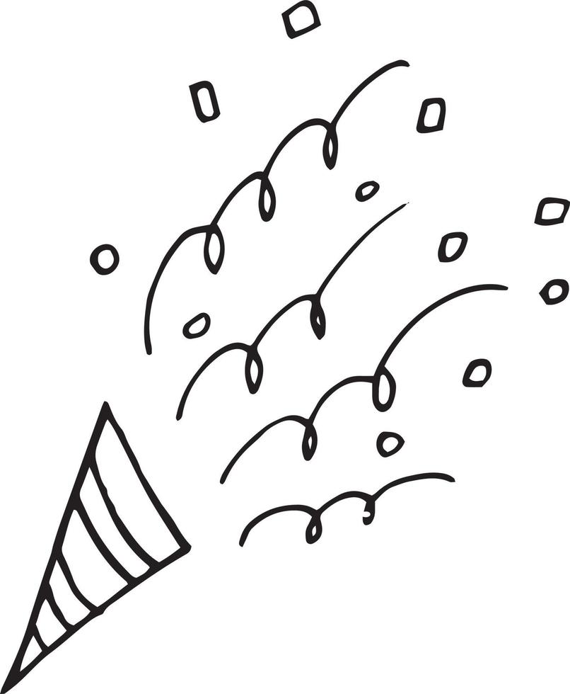firecracker, confetti and serpentine icon. hand drawn doodle style. minimalism, monochrome, sketch. holiday, party new year birthday holiday christmas vector