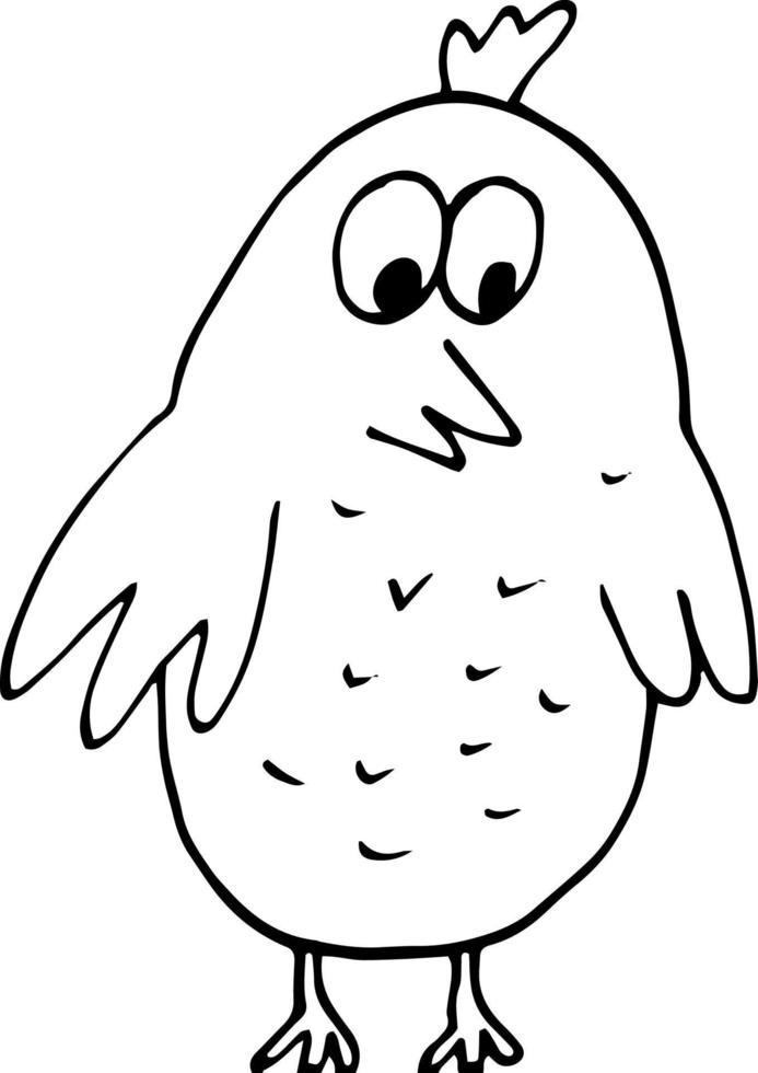 Doodle de dibujado a mano de pollito de pájaro. escandinavo, nórdico, minimalismo, monocromo. lindo bebé imprimir pegatina decoración para colorear vector