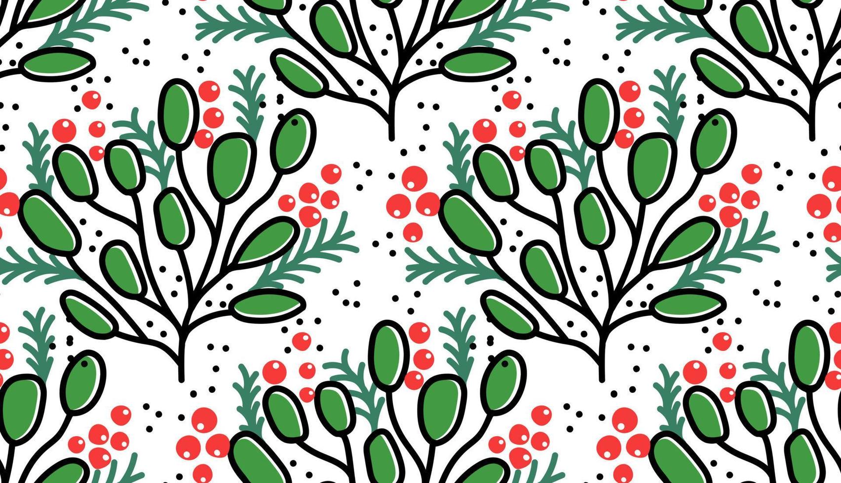 Seamless pattern of Christmas branch isolated on white vector illustration. Festive plants repeatable print.