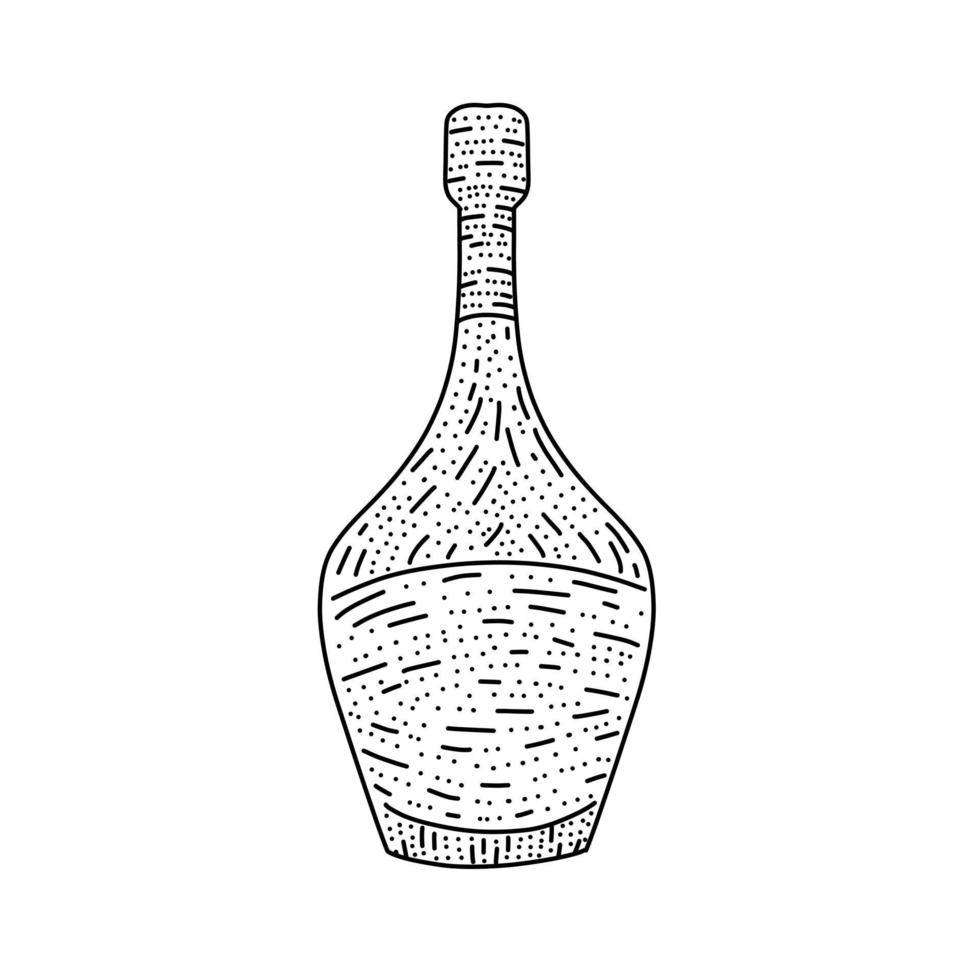 Cute hand drawn bottle of champagne isolated on white vector illustration. Festive wine bottle for web design.