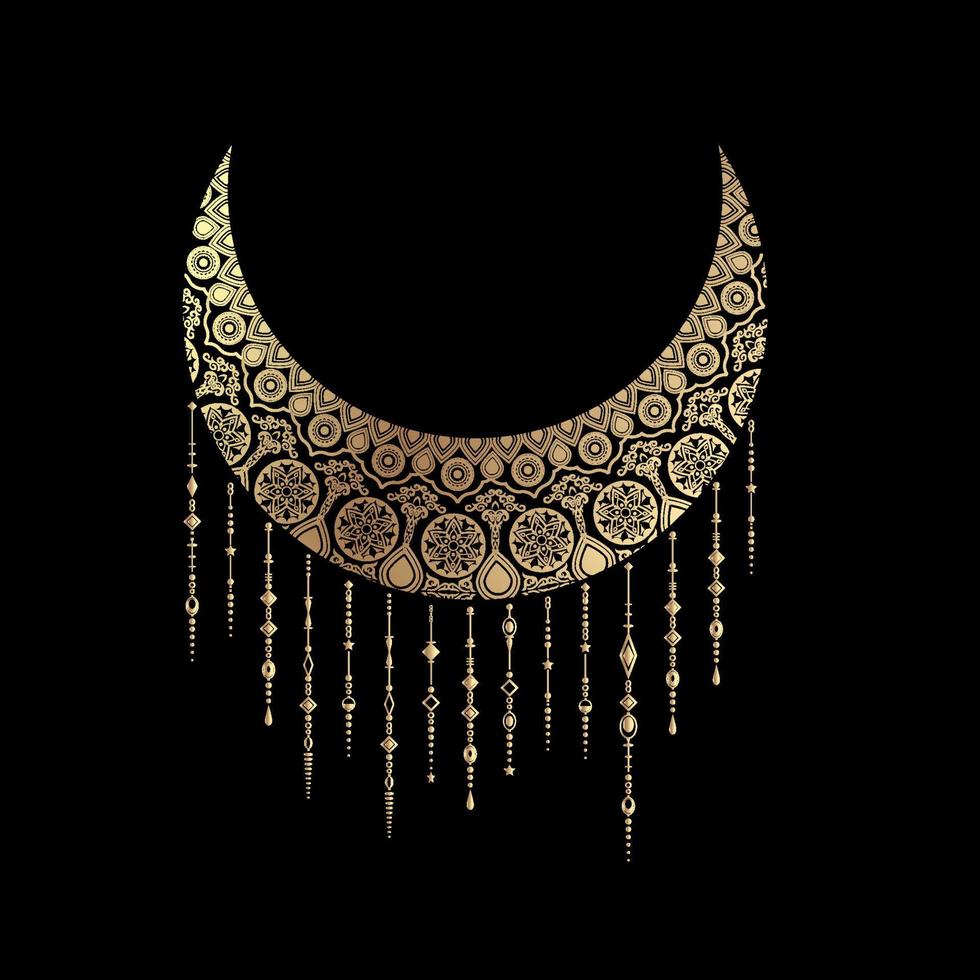 Golden crescent moon, ethnic style element vector