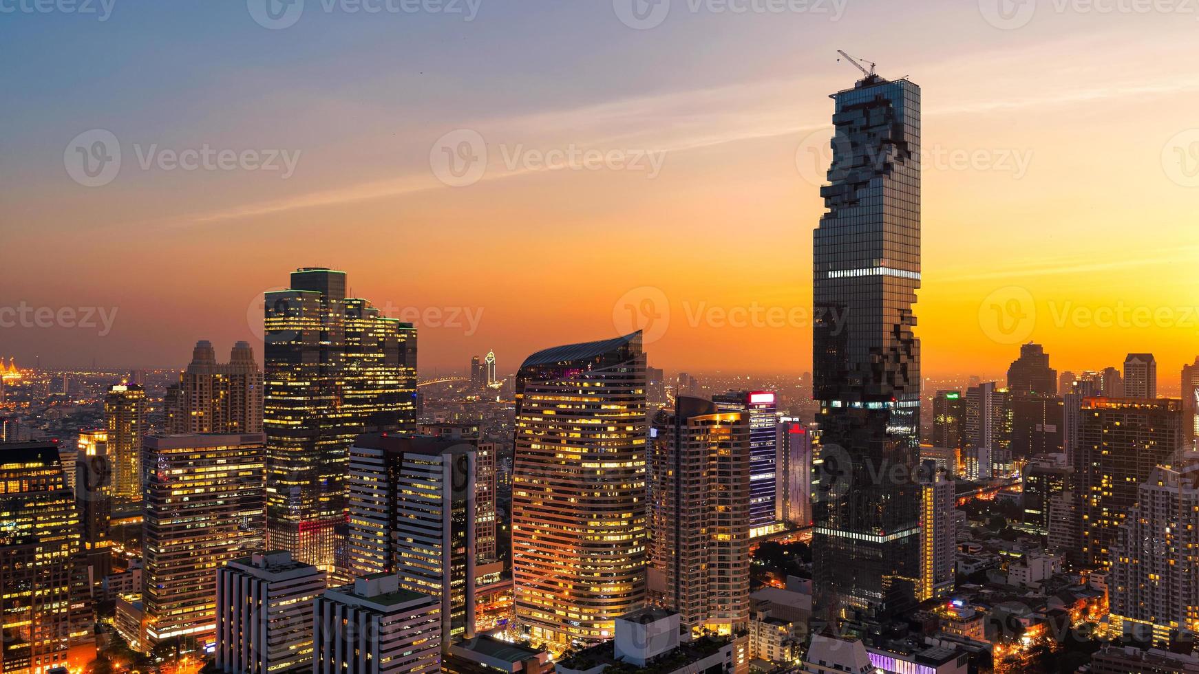 Panorama Cityscape view of Bangkok modern office business building in business zone at Bangkok,Thailand. Bangkok is the capital of Thailand and also the most populated city in Thailand. photo