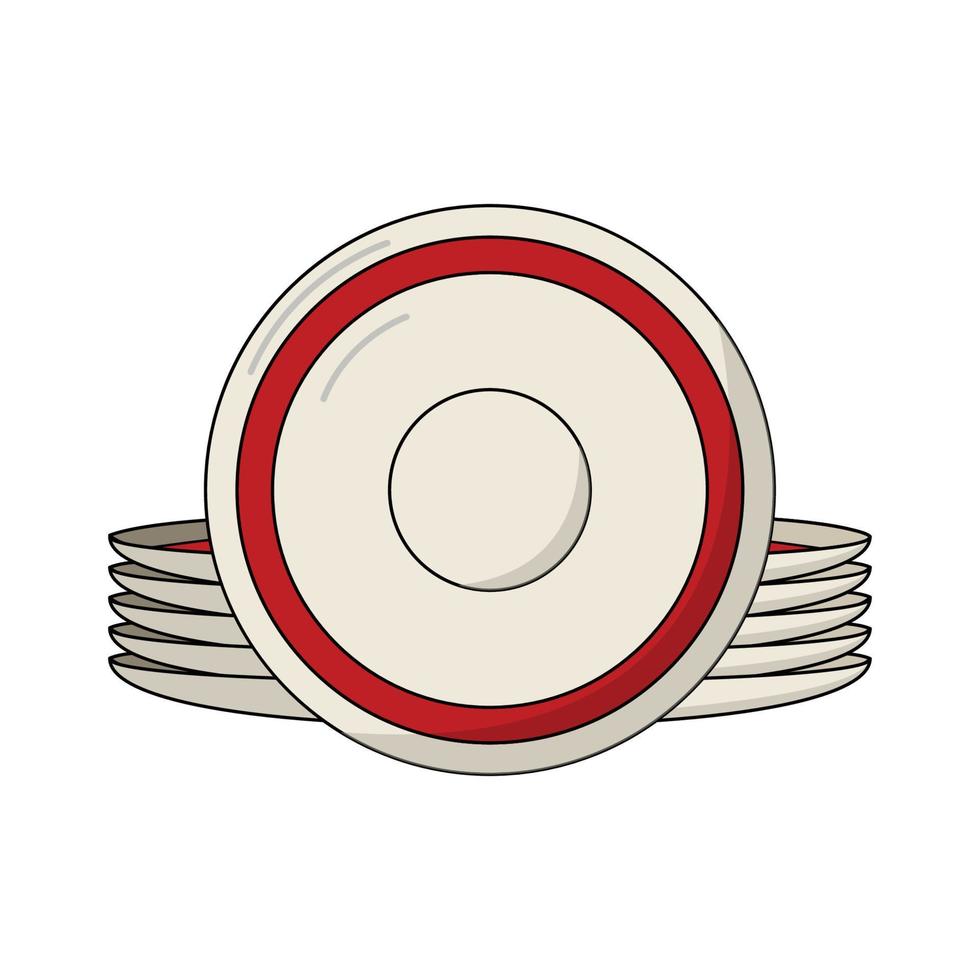 Stack of ceramic plates with red stripe one plate standing in front vector