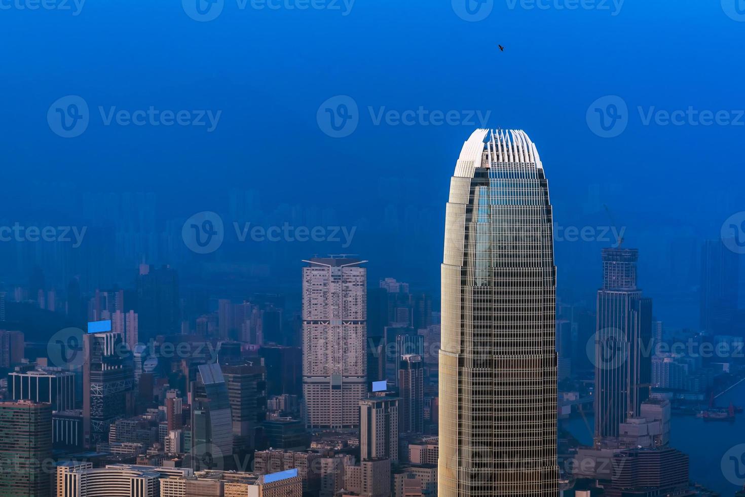 Hong kong downtown the famous cityscape view from the Victoria peak the famous viewpoint in Hong Kong. photo