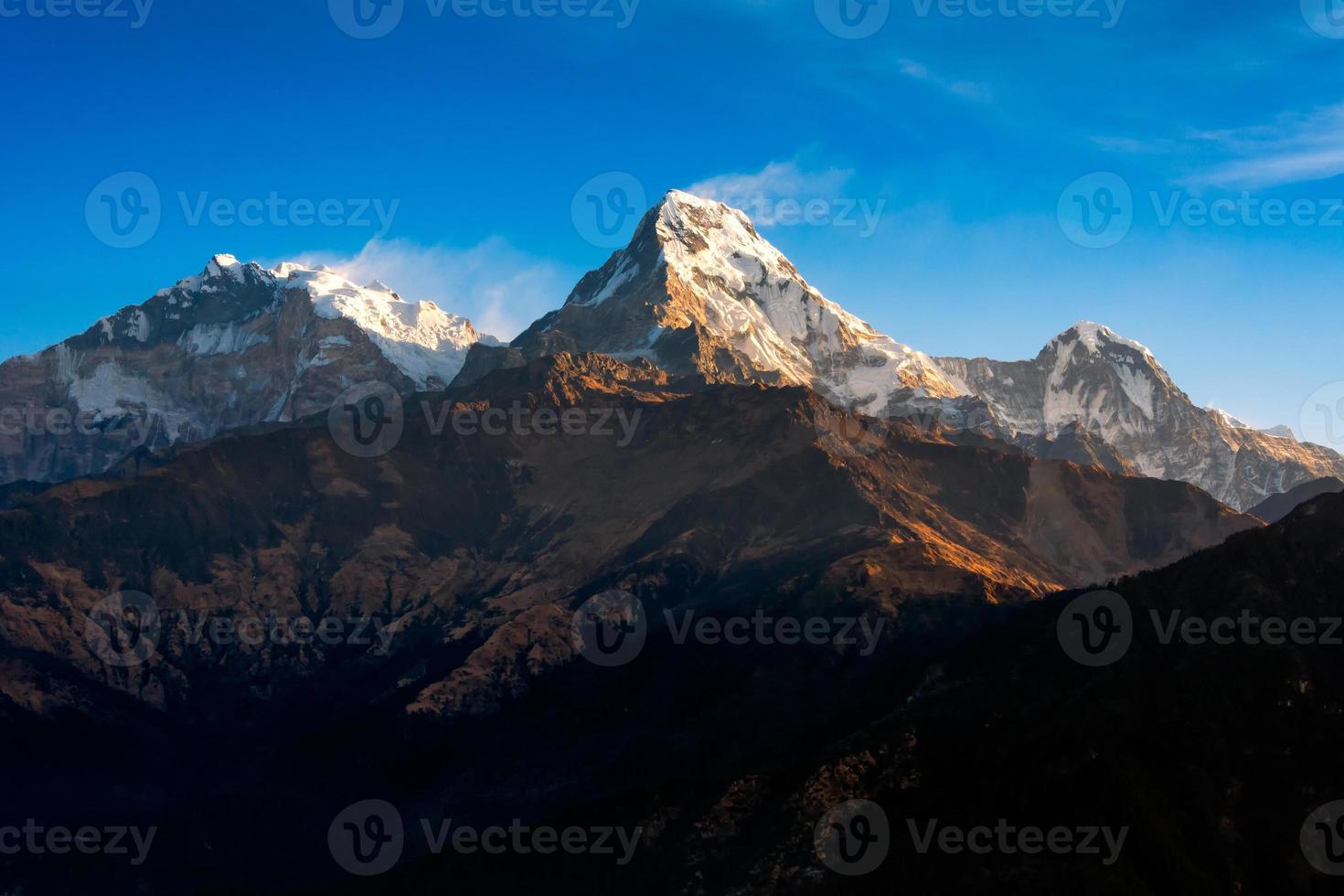 Nature view of Himalayan mountain range at Poon hill view point,Nepal. Poon hill is the famous view point in Gorepani village to see beautiful sunrise over Annapurna mountain range in Nepal photo