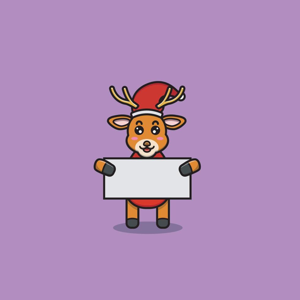 Cute Baby Santa Deer Character With Blank Paper. Character, Mascot, Icon, and Cute Design. vector