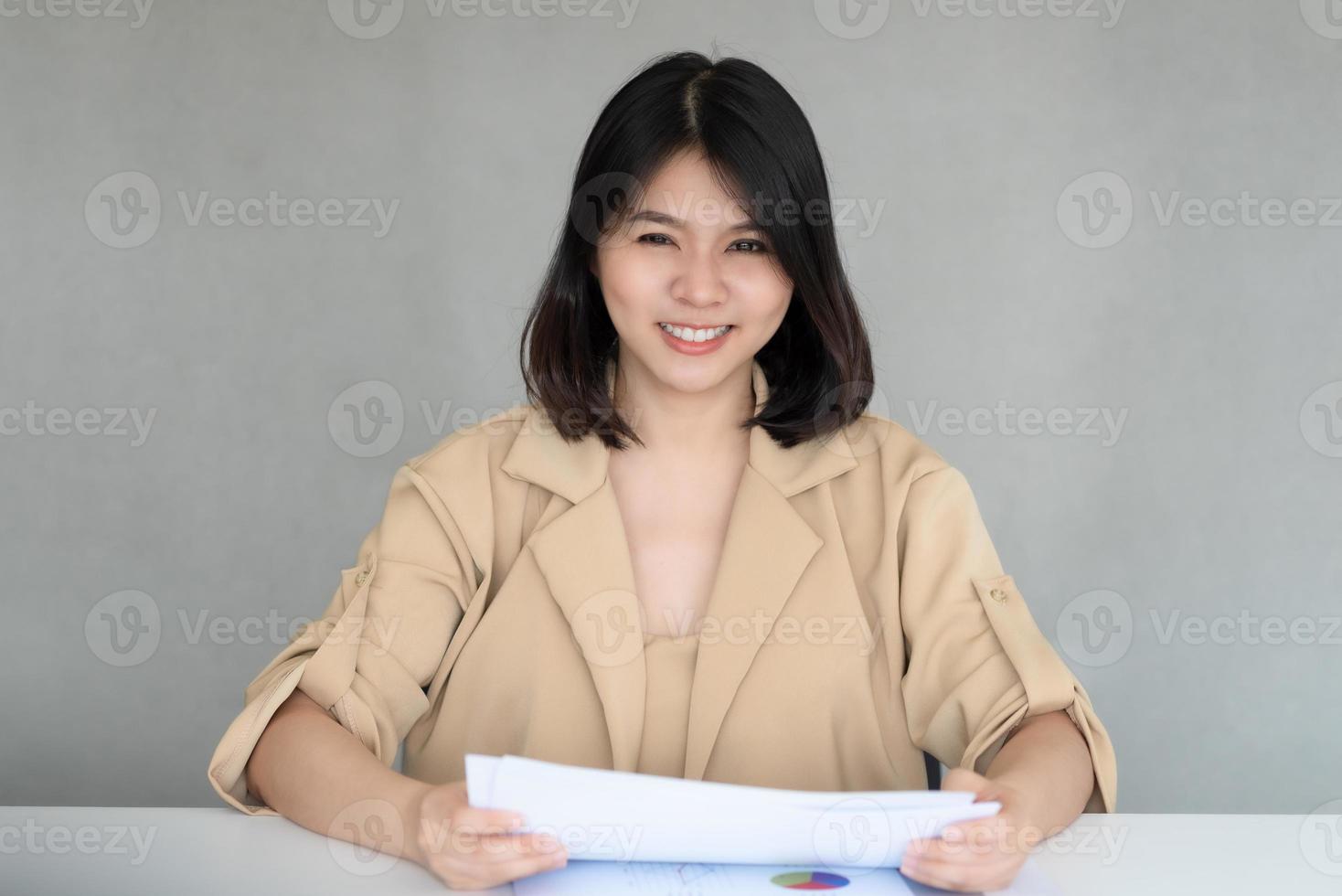 Business employee enjoy and happy to work at company office with positive attitude. photo
