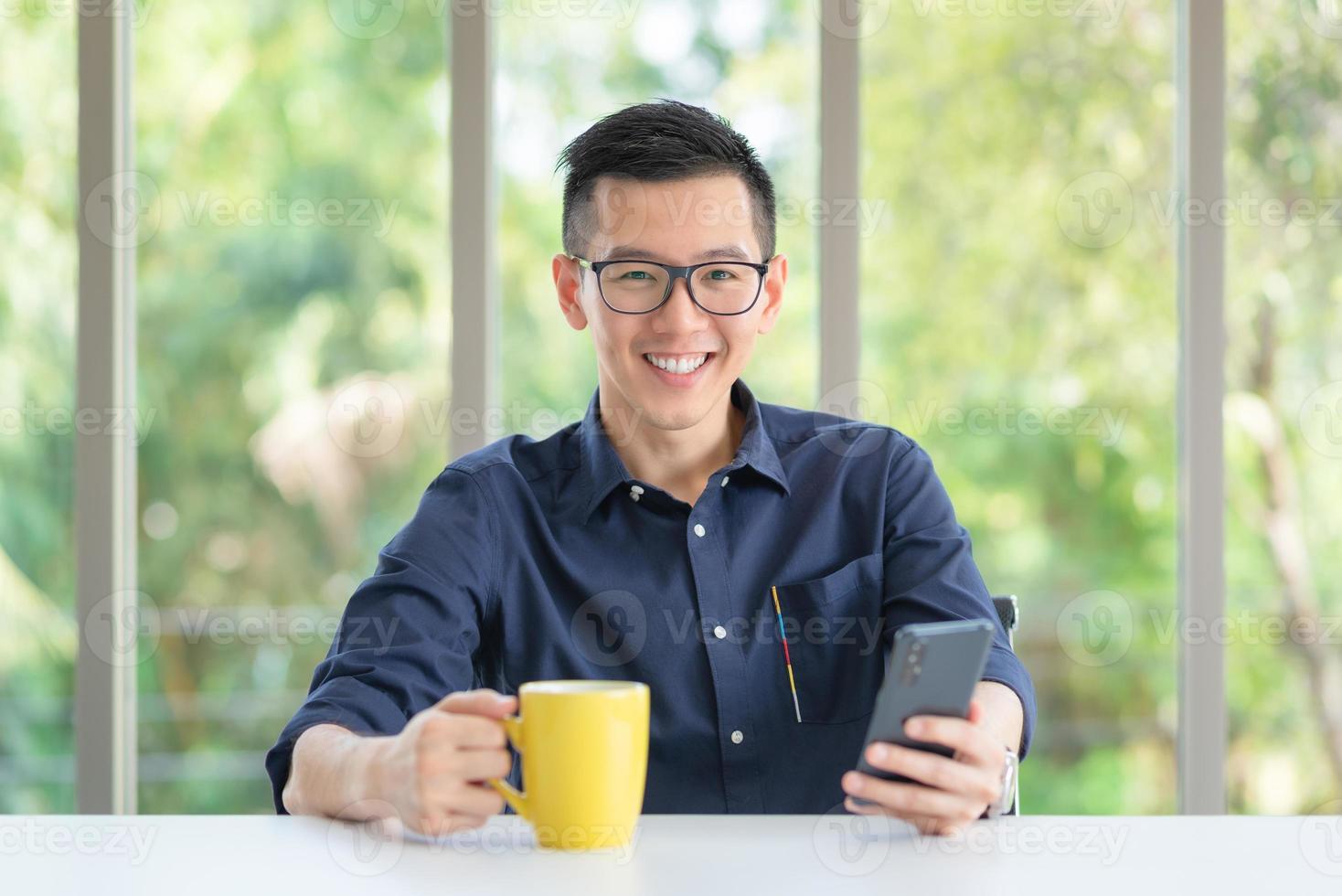 Business employee enjoy and happy to work at company office with positive attitude. photo