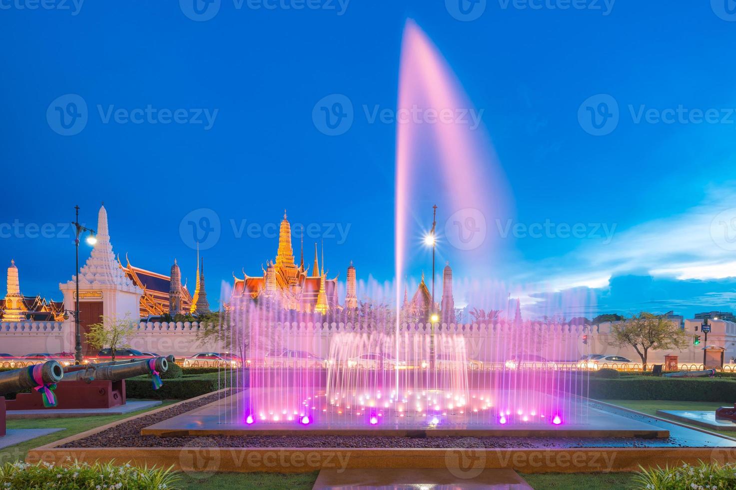 Fountain dance show in front of Wat Phra Kaew, Temple of the Emerald Buddha in Bangkok, Thailand. photo