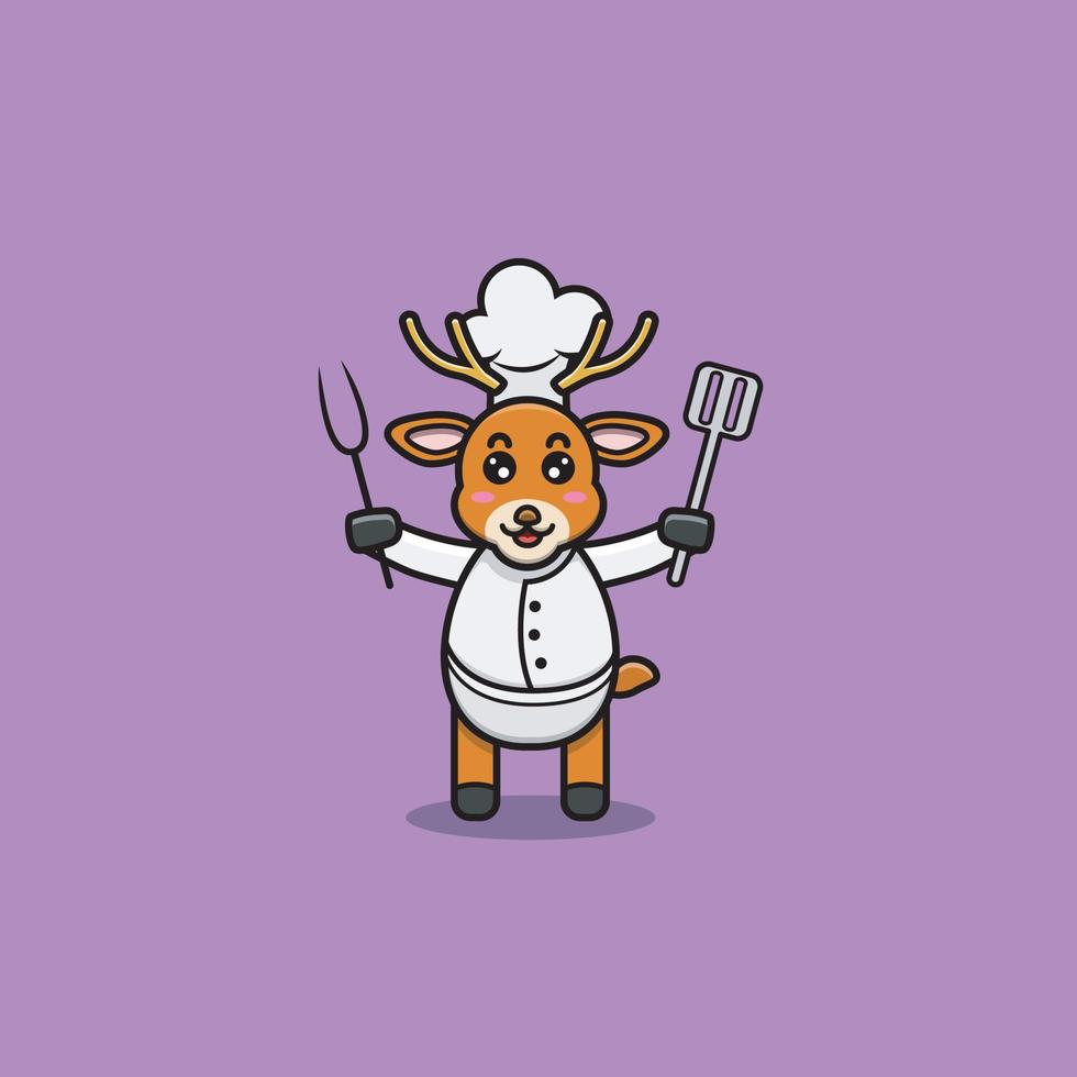 lindo personaje de chef de ciervo bebé. personaje, mascota, icono y lindo diseño. vector