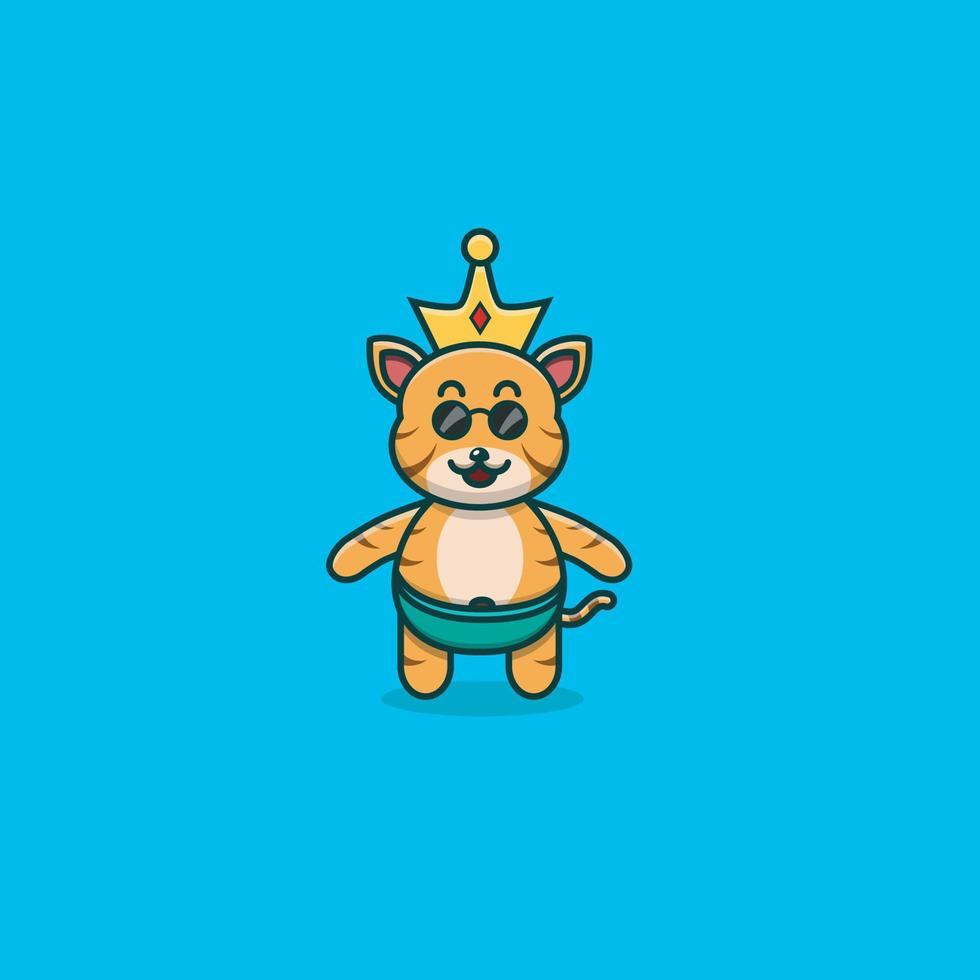 tigre bebé lindo con corona de oro. personaje, mascota, icono y lindo diseño. vector