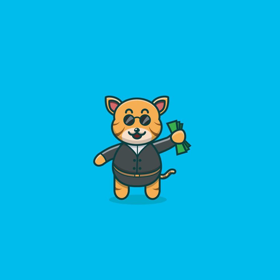 Cute Baby Tiger Boss. Character, Mascot, Icon, and Cute Design. vector