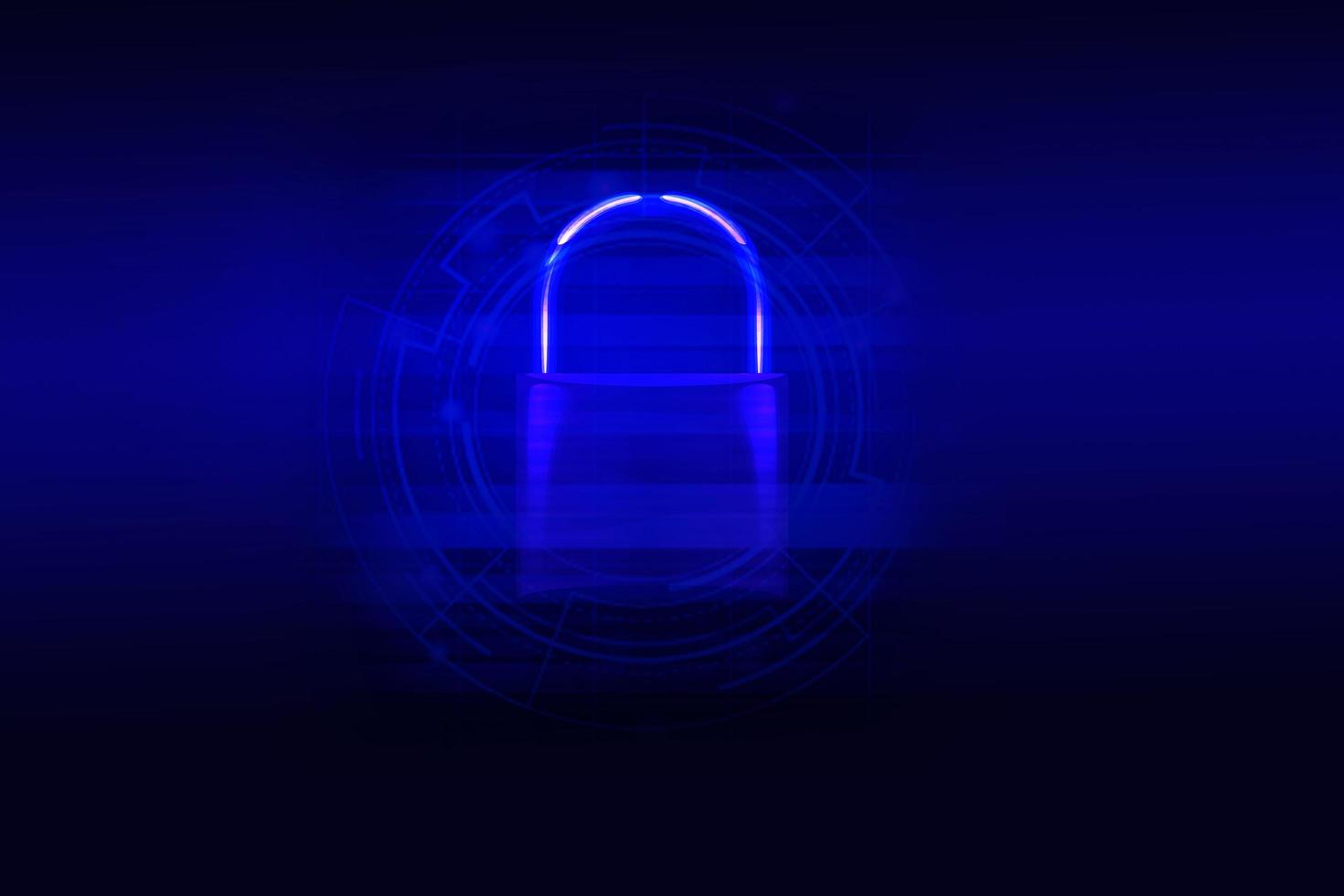 Data security systems computer with locked padlock on blue dark for protect crime by an anonymous hacker - technology background cyber security concept photo
