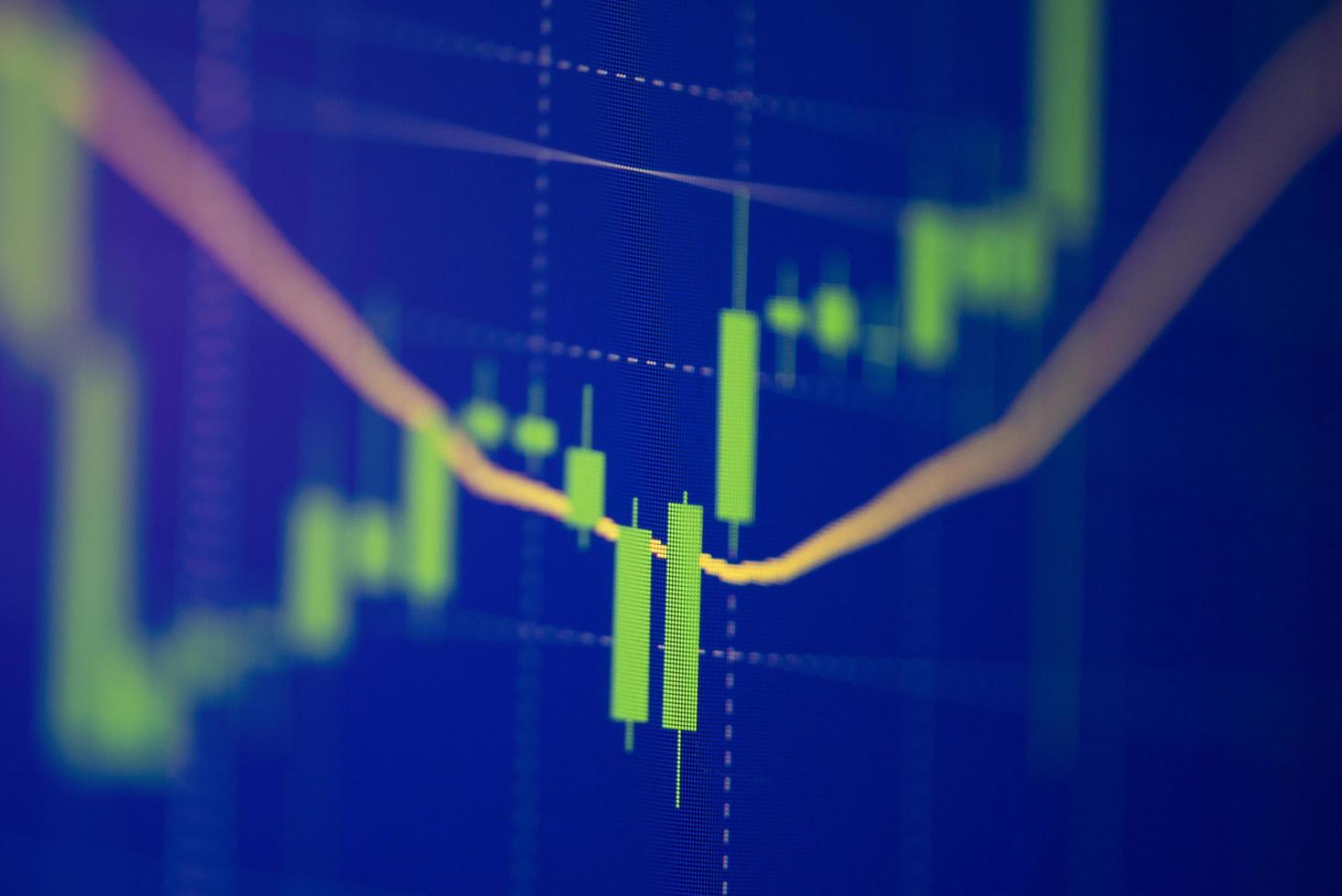 Growing stock market exchange stock profit trading graph analysis investment indicator business charts of financial green board number grow up stock trend on display photo