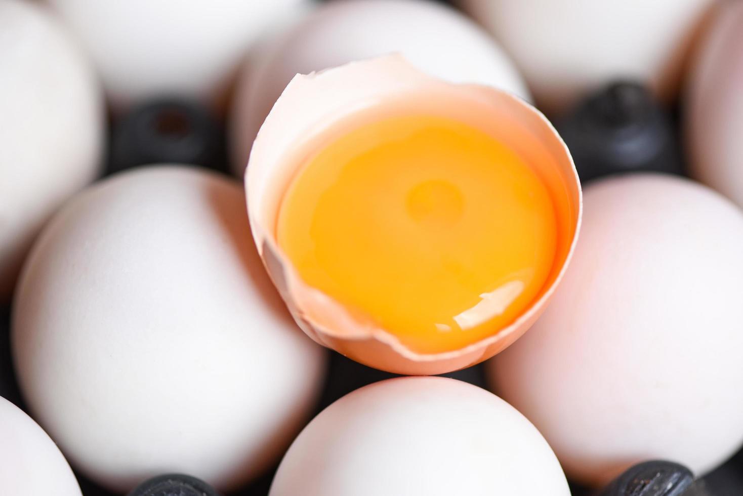 Fresh broken egg yolk, duck eggs white collect from farm products natural in a basket healthy eating photo