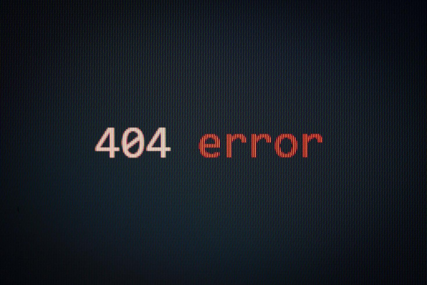 404 Error message on display screen black background data alert computer network system problem error software concept photo