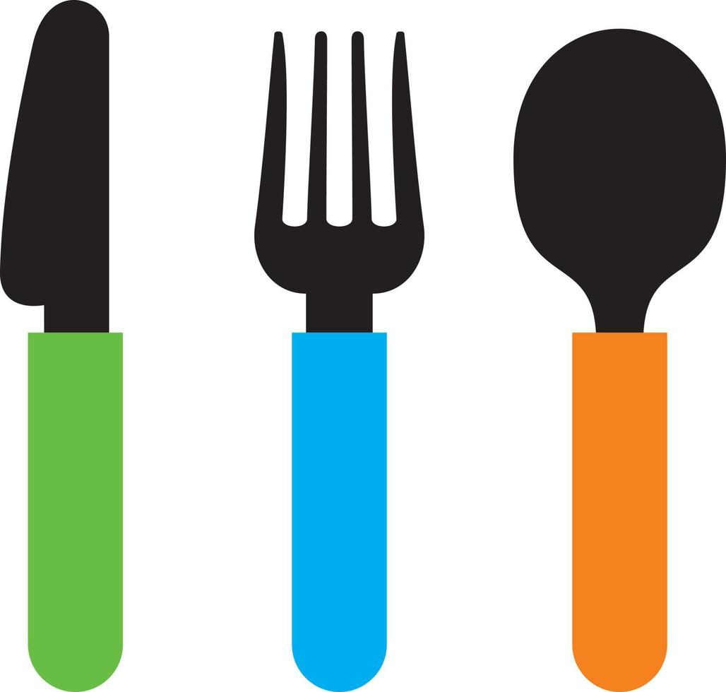 Kids cutlery. Fork, knife and spoon icons vector