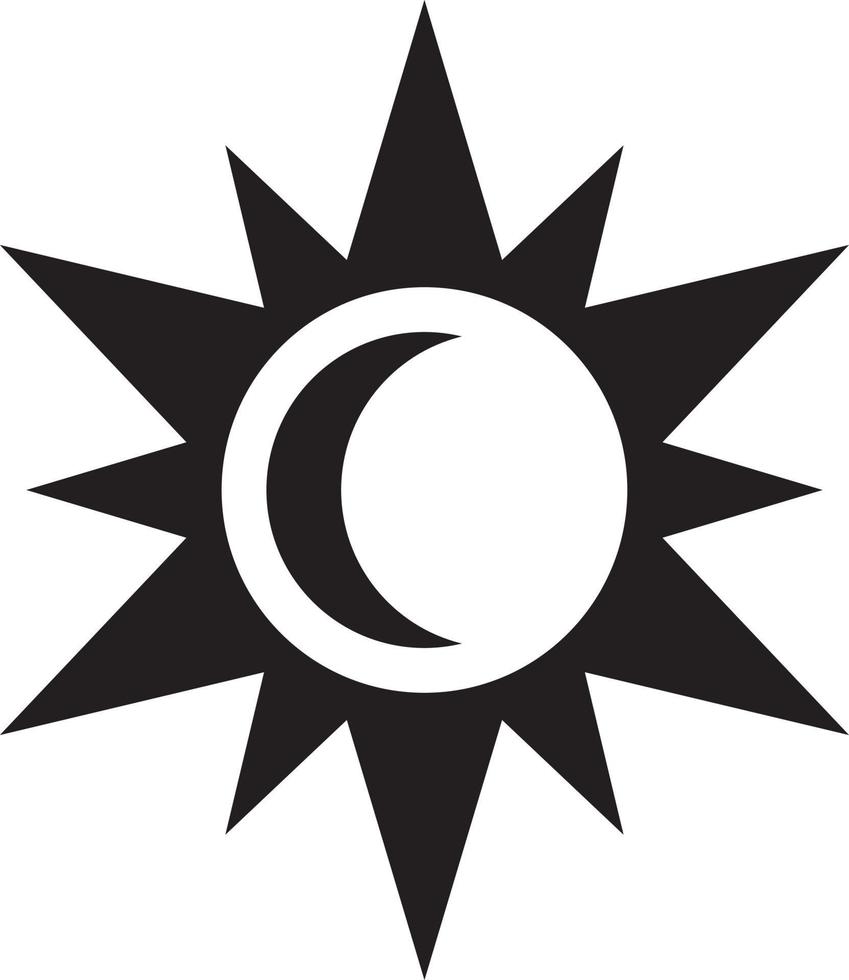 Sun and crescent moon simple icon vector