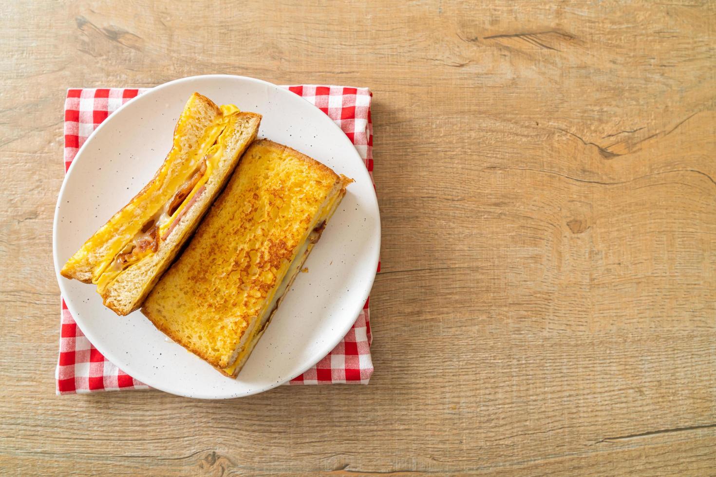 French toast ham bacon cheese sandwich photo
