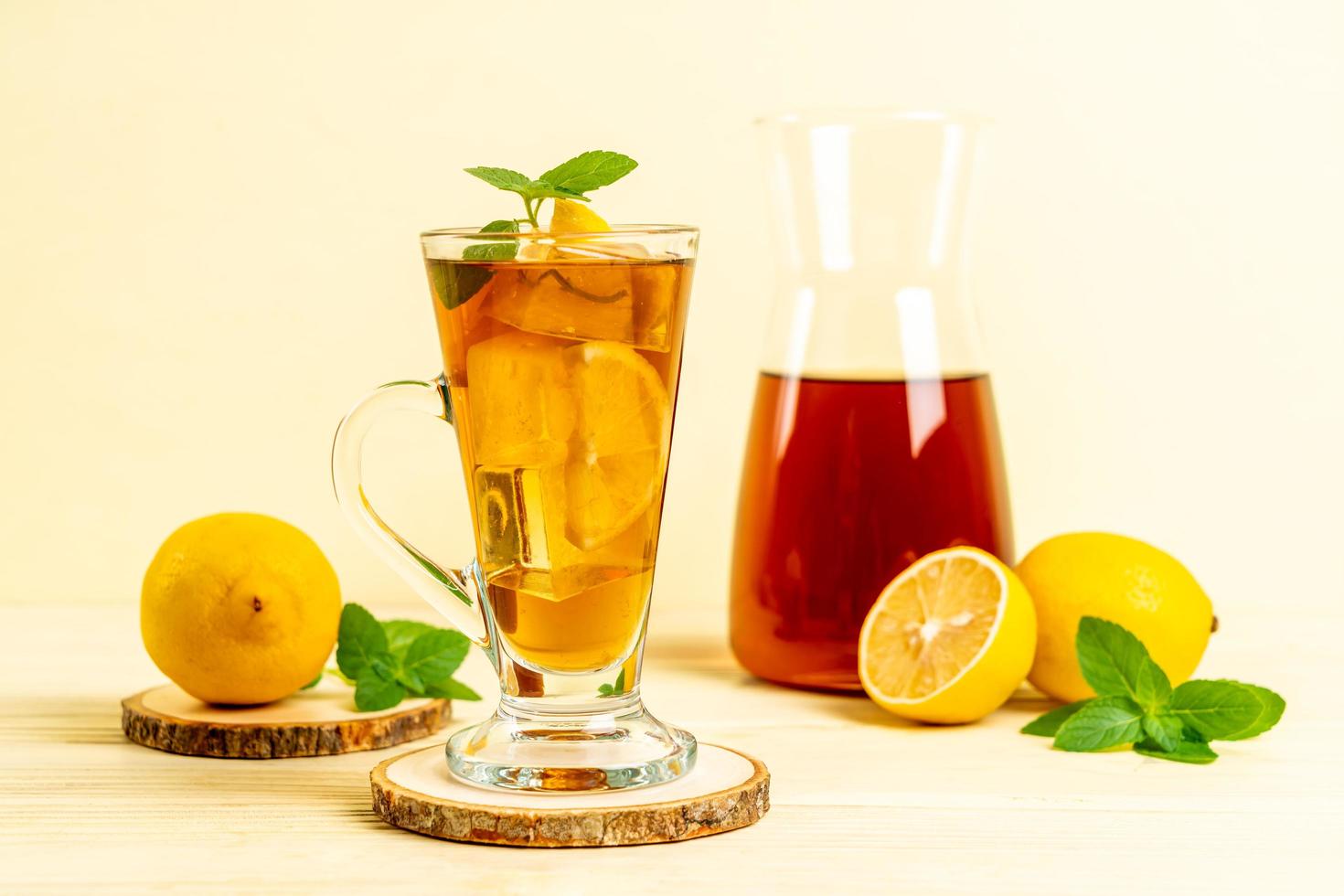 glass of ice lemon tea photo