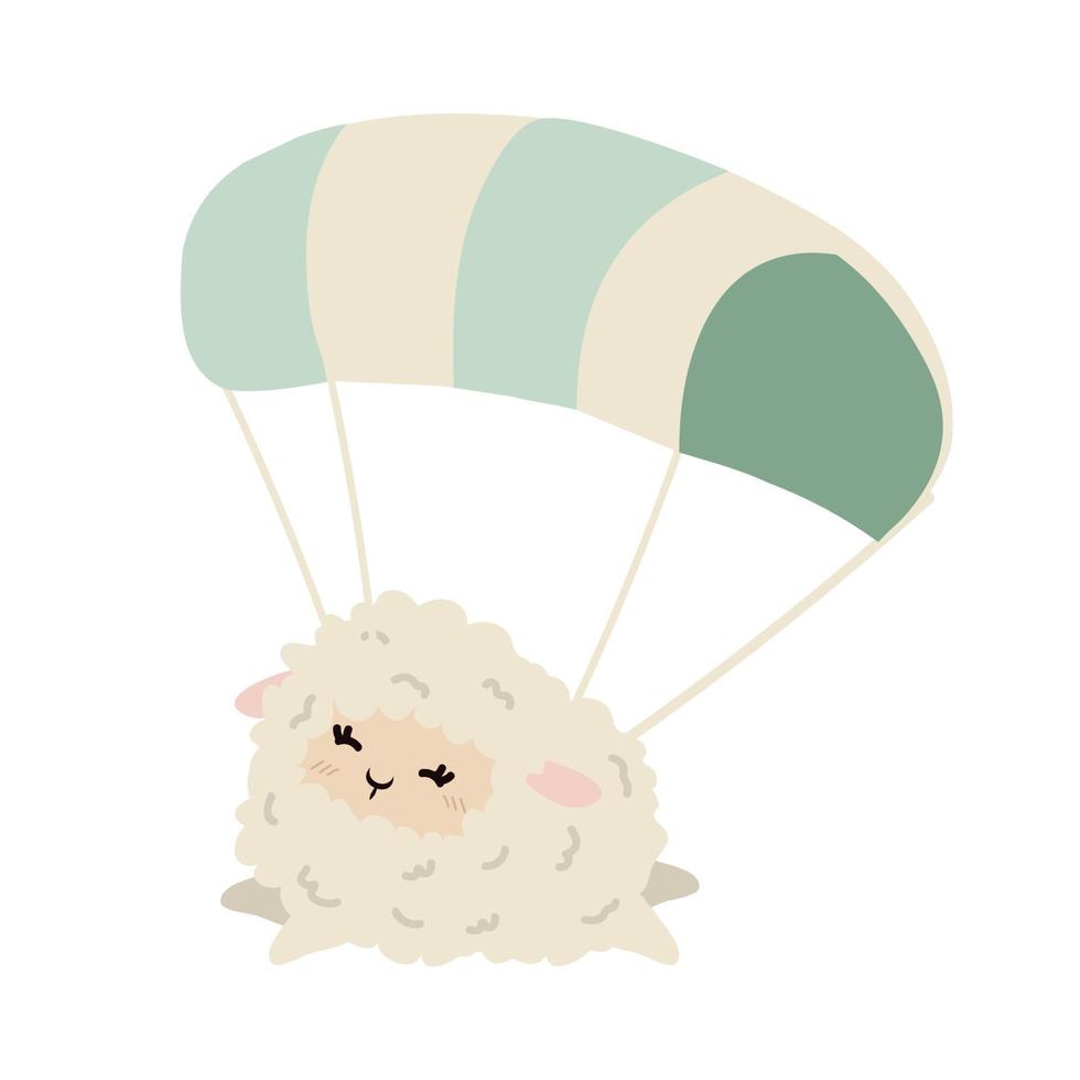 linda oveja saltando con paracaídas para bebe vector