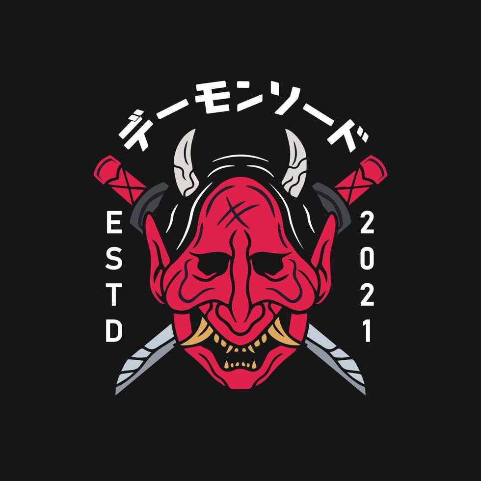 oni mask vector illustration, translate demon sword