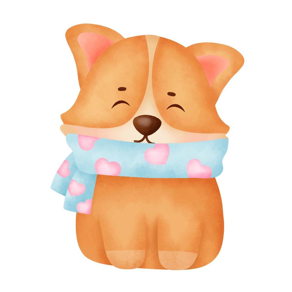 Hand drawn watercolor with cute corgi dog vector