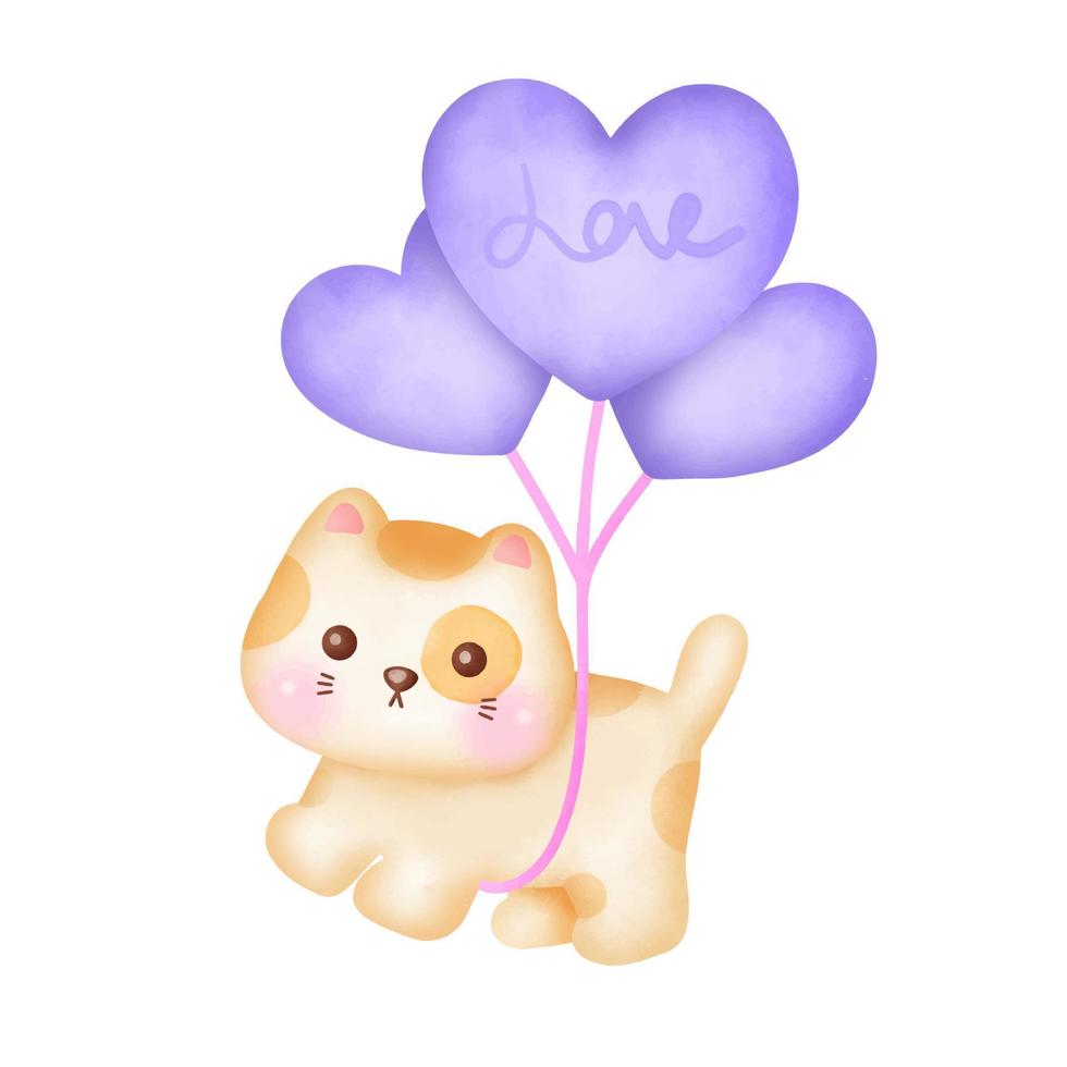 Hand drawn watercolor with cute cat character vector