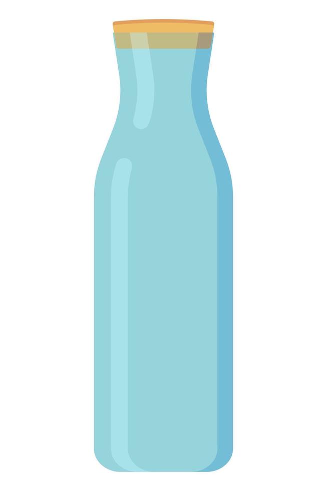 A glass water carafe with a leak stopper. A glass jug painted in a flat style with a yellow cork stopper vector