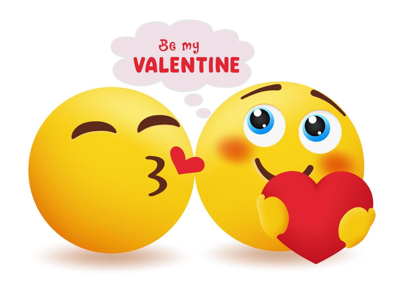 Emoji valentines couple vector concept design. Emojis 3d inlove characters with be my valentine speech bubble invitation for emoticons valentine's day lovers greeting. Vector illustration.