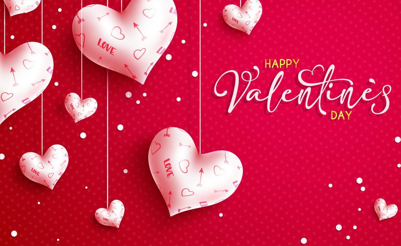 Diseño de fondo de vector de San Valentín. Texto de feliz día de San Valentín en una decoración rosa femenina con corazones y un elemento de pincel de maquillaje para una linda celebración de amor. ilustración vectorial.