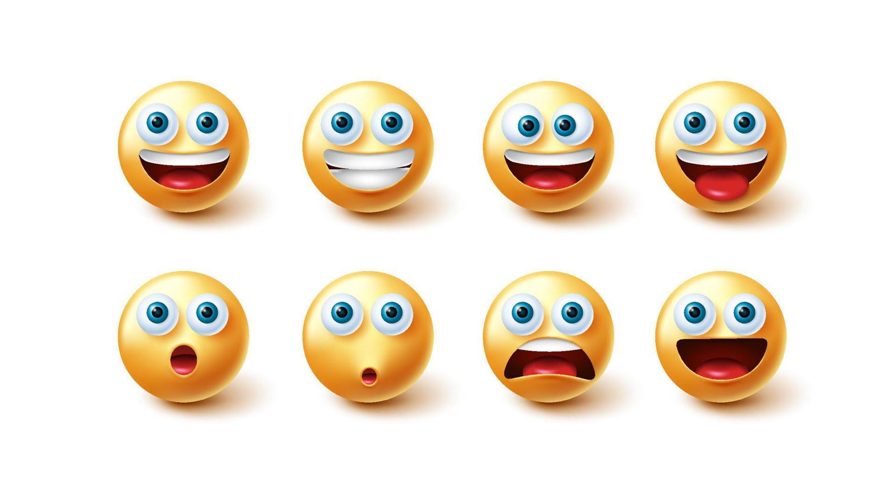 Emoji character vector set. Emoticon collection isolated in white background for graphic design elements. Vector illustration.