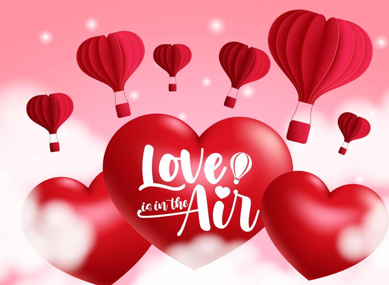 Valentine's vector background design. Love is in the air text with floating  3d hearts and hot air balloon paper cut elements for romantic valentine's  day celebration design. Vector illustration 4852300 Vector Art
