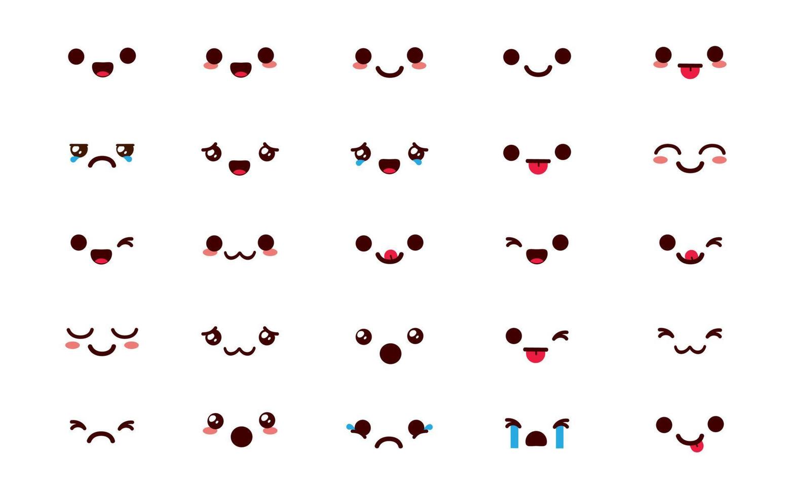 Emojis kawaii chibi vector set. Emoticon cute cartoon in happy ...