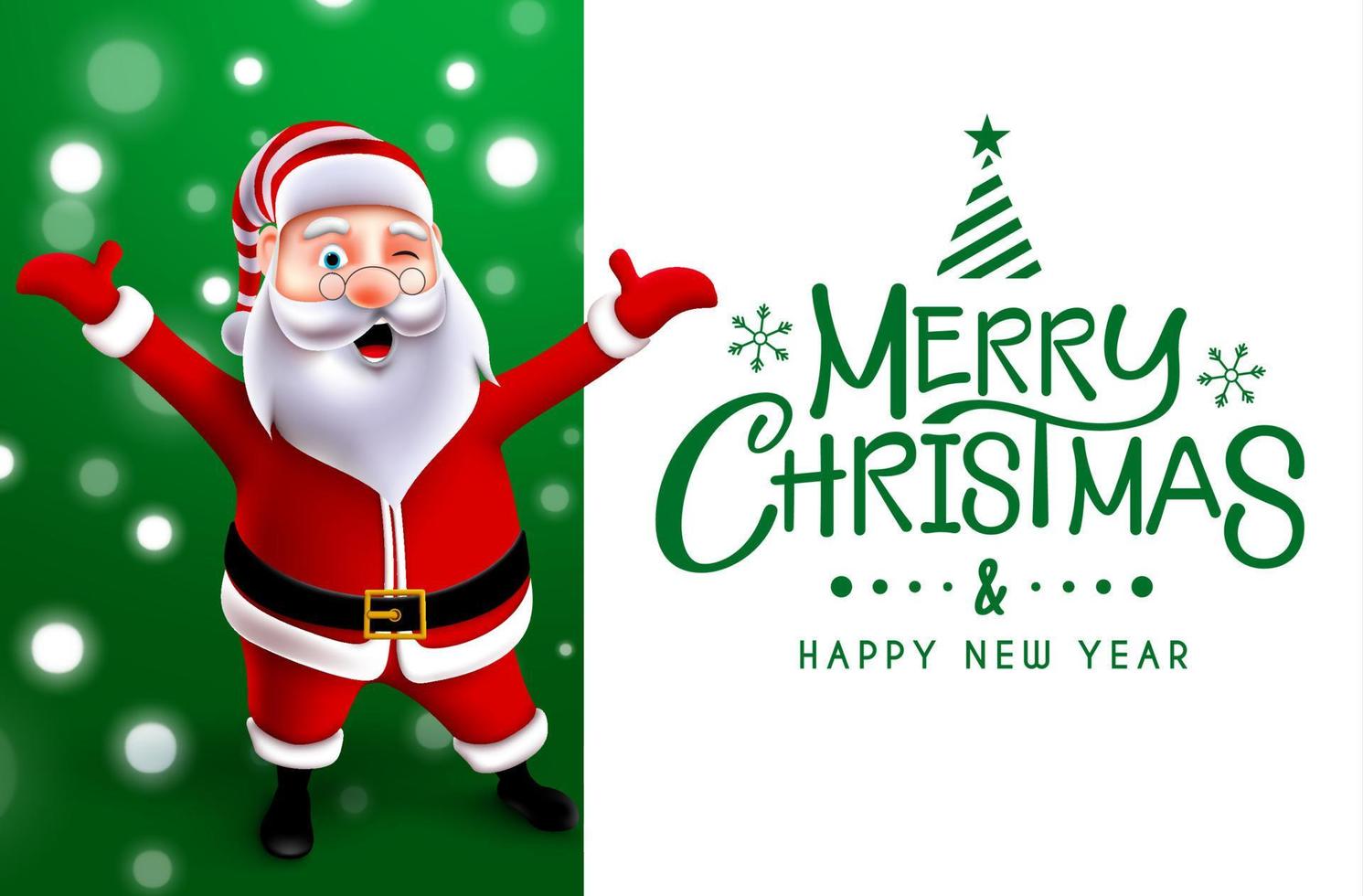 Christmas santa greeting vector template design. Merry christmas text in white empty space with santa claus character for xmas messages card. Vector illustration.