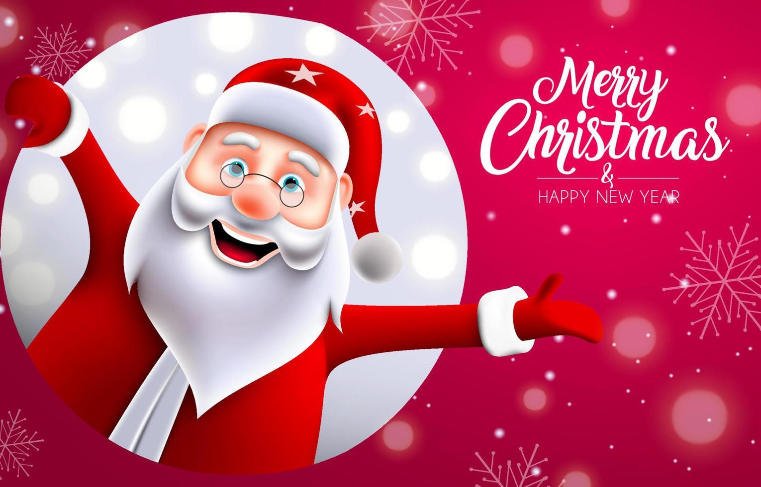 Merry christmas greeting vector design. Merry christmas text with happy and jolly santa claus character in red background for xmas celebration. Vector illustration