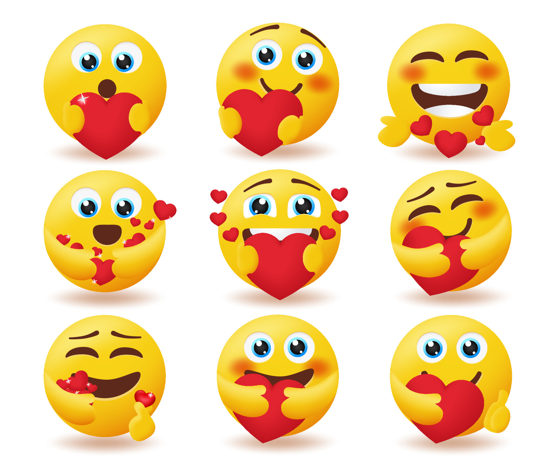 Emoticon in love emojis vector set. Valentine emoticons character with