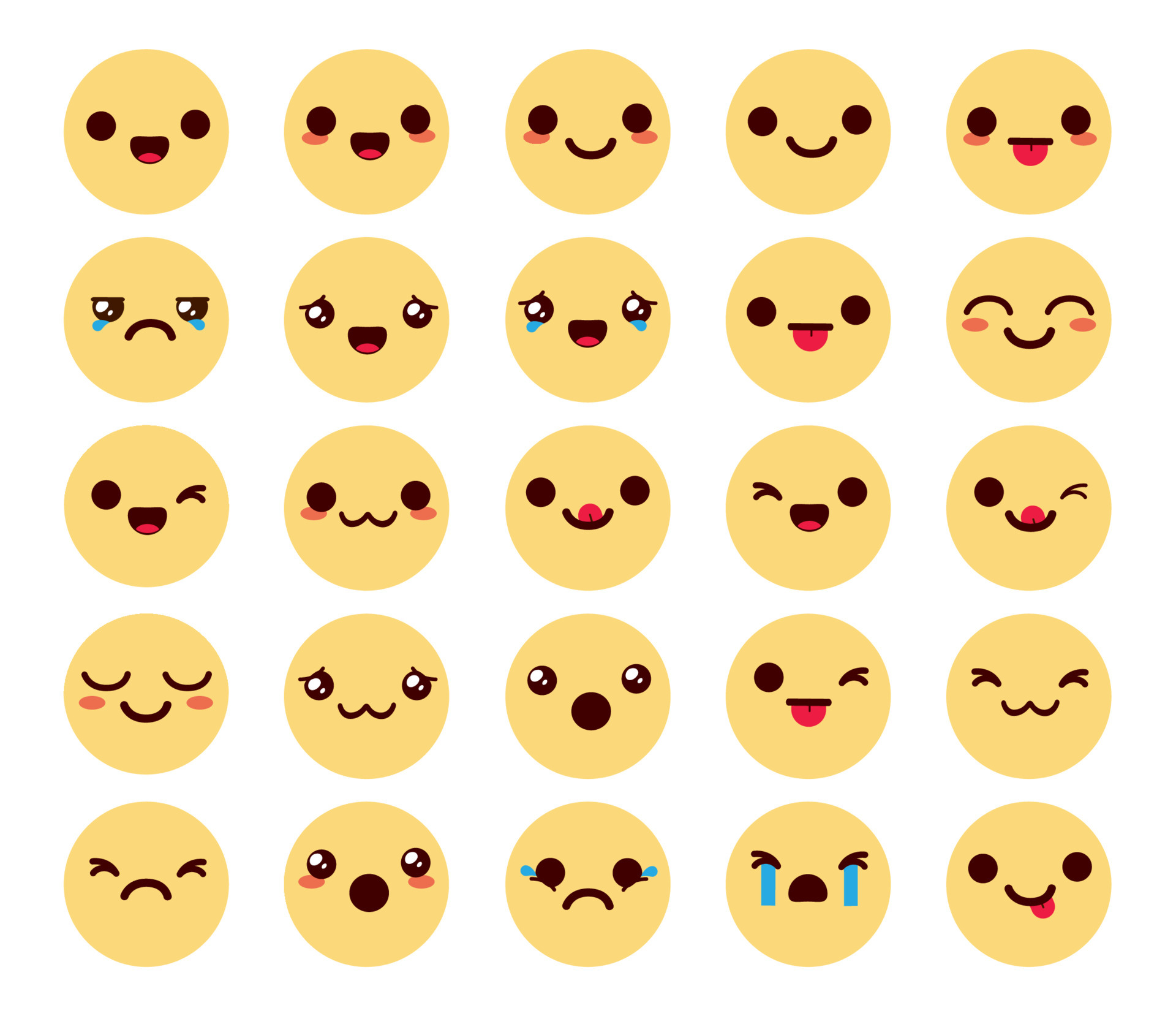 emojis chibi personajes vector set. emoticonos kawaii colección de