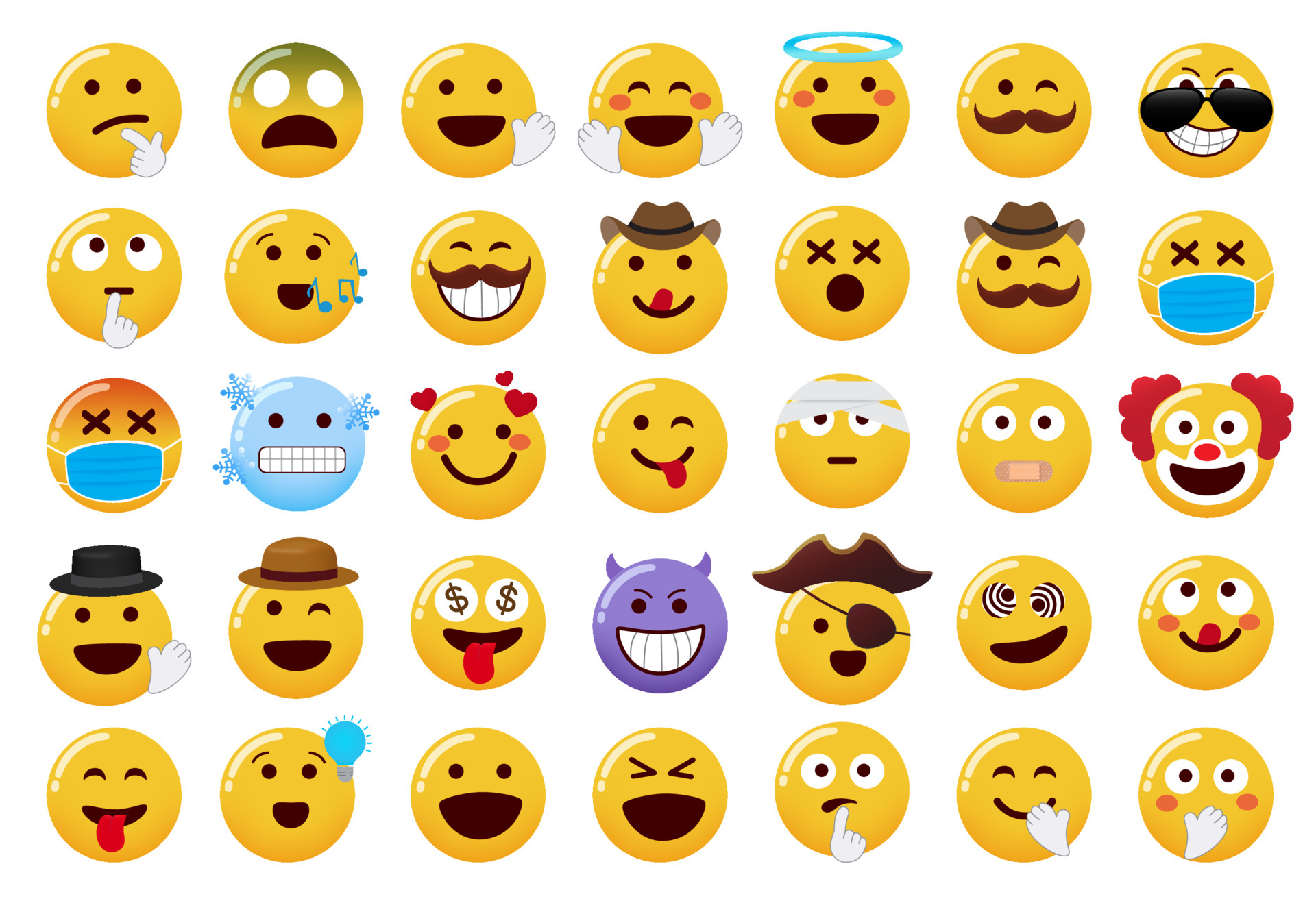 Emoticon emojis vector set. Emoji characters with hand and hat elements in  funny and cute facial expression isolated in white background for emoticons  collection. Vector illustration. 4852457 Vector Art at Vecteezy