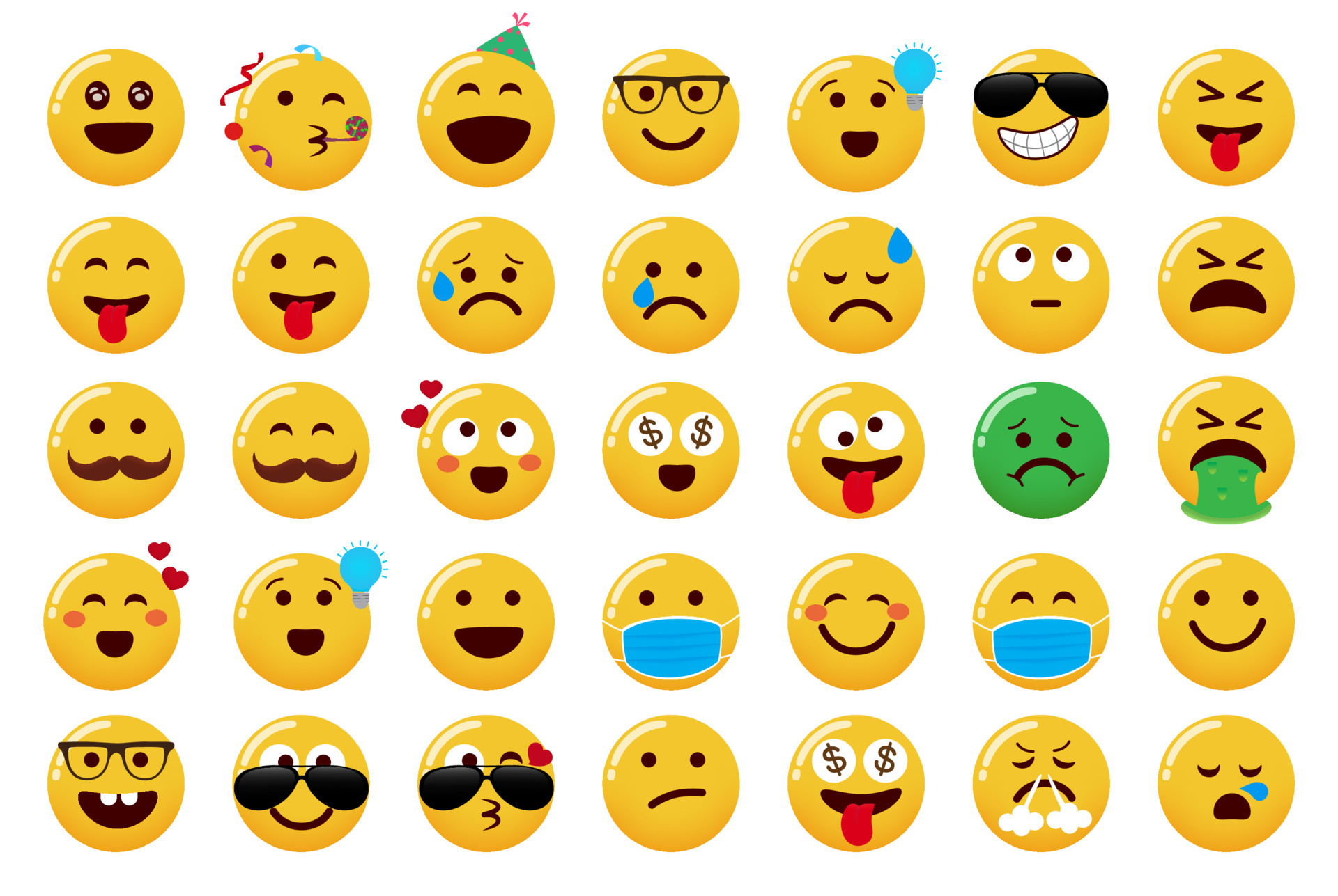 Emoji collection vector set. Emoticons cute characters with party, cool,  crazy and happy emojis face isolated in white background for emojis face  expression design. Vector illustration. 4852458 Vector Art at Vecteezy