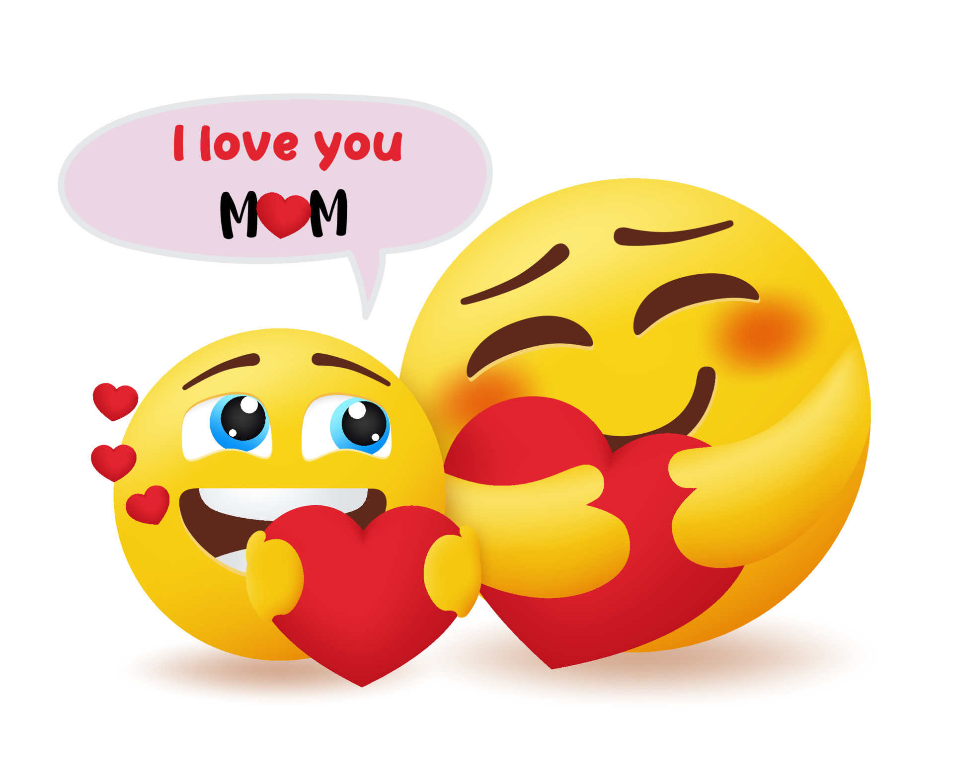 Emoji mothers day vector concept design. I love you mom text with