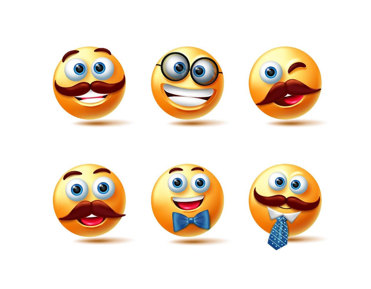 emoticon conjunto de vectores de caracteres masculinos. emoji 3d hombre con expresiones faciales felices con elementos como cinta y corbata para el diseño de la colección de personajes de emoticonos. ilustración vectorial